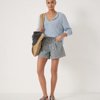 HUSH Denim Striped Pleat Front Shorts Blue Mix