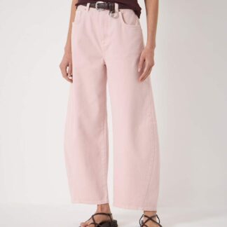 HUSH High Waisted Wide Leg Ankle Grazer Jeans Light Pink