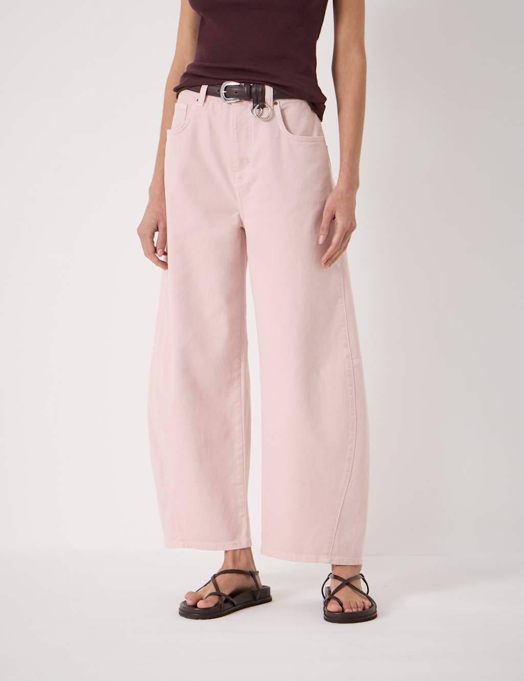 HUSH High Waisted Wide Leg Ankle Grazer Jeans Light Pink