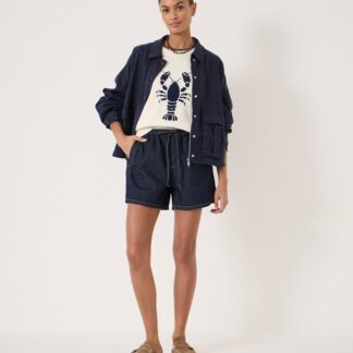 HUSH Pure Cotton Denim High Waisted Shorts Dark Indigo