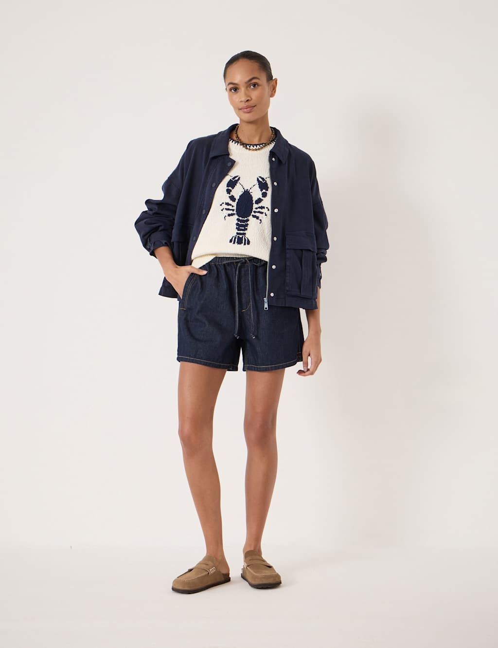 HUSH Pure Cotton Denim High Waisted Shorts Dark Indigo