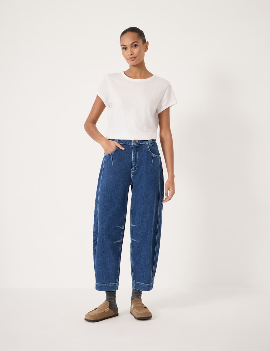 HUSH Seam Detail Barrel Leg Jeans Blue Denim