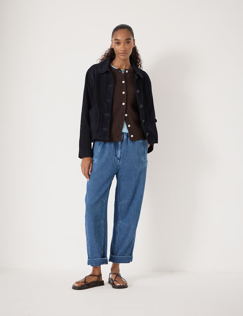 HUSH Supersoft Denim Barrel Turn Up Jeans Blue Denim