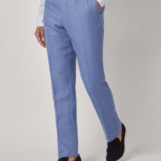 Hawes & Curtis Slim Fit Pure Linen Suit Trousers Denim