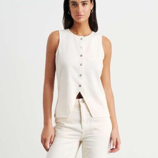 Jag Cotton Rich Denim Longline Vest Top Cream