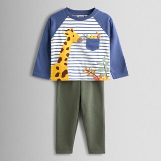 JoJo Maman Bébé 2 Piece Pure Cotton Giraffe Outfit (6 Mths - 6 Yrs) Denim