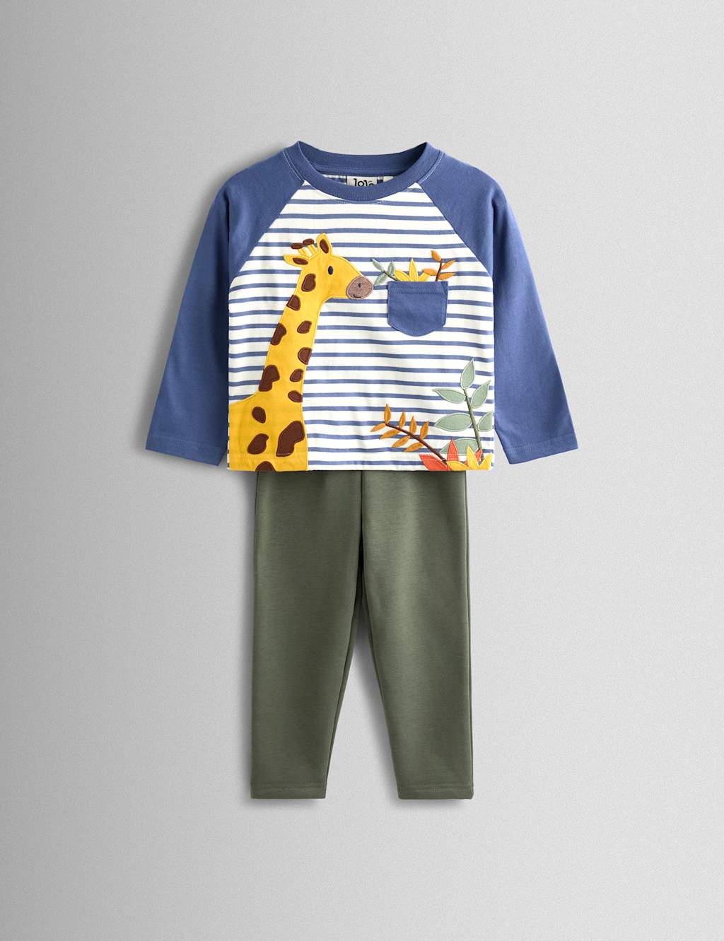 JoJo Maman Bébé 2 Piece Pure Cotton Giraffe Outfit (6 Mths - 6 Yrs) Denim