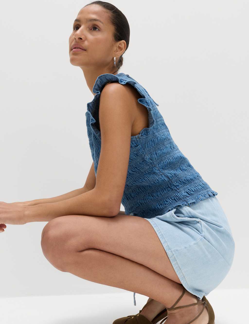 M&S 2 Pack Cotton Rich Pull On Denim Shorts Ecru Mix