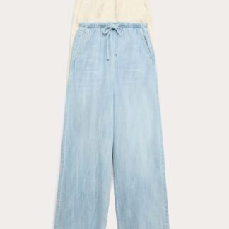 M&S 2 Pack Denim Pull On Wide Leg Jeans Light Indigo Mix