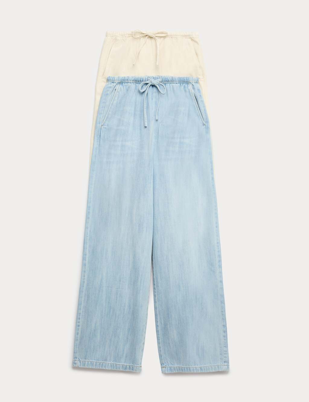 M&S 2 Pack Denim Pull On Wide Leg Jeans Light Indigo Mix