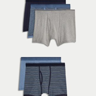 M&S 5 Pack Pure Cotton Cool & Fresh™ Trunks Denim Mix