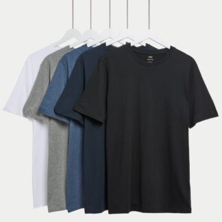 M&S 5 Pack Pure Cotton Crew Neck T-Shirts Denim Mix