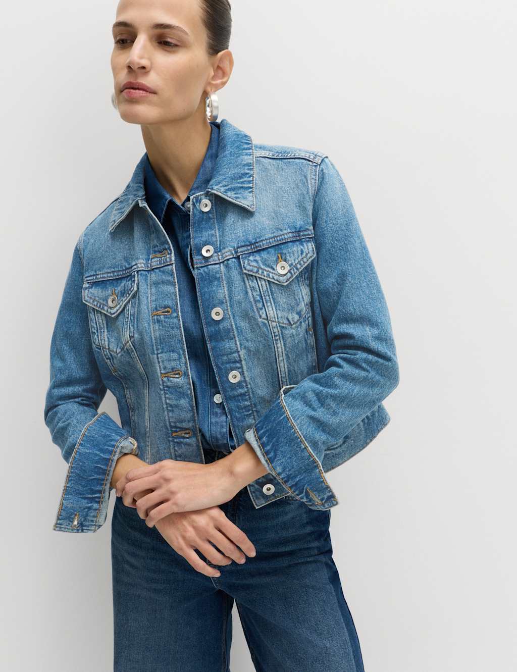 M&S Cotton Lyocell Blend Denim Trucker Jacket Indigo
