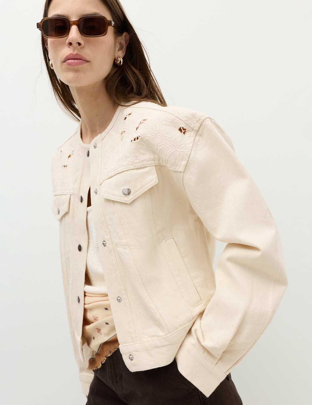 M&S Cutwork Denim Trucker Jacket Ecru