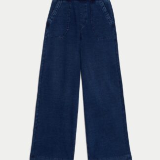 M&S Denim Elasticated Waist Wide Leg Trousers Medium Indigo