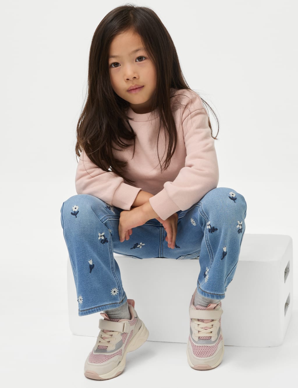 M&S Denim Embroidered Flared Jeans (2-8 Yrs) Light Denim