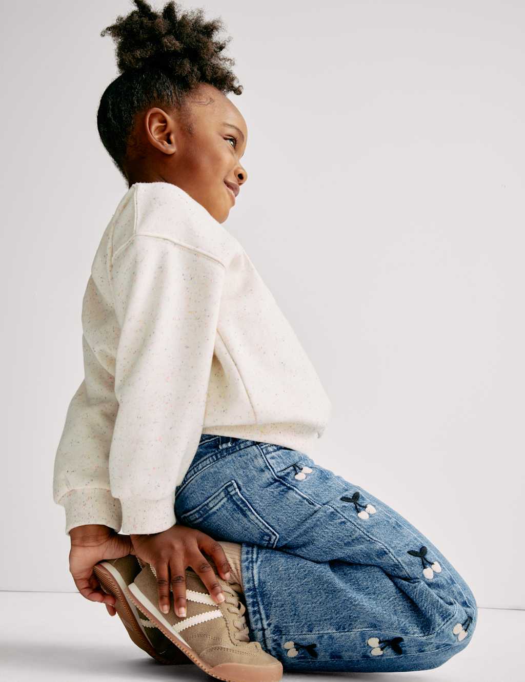 M&S Denim Embroidered Wide Leg Jeans (2-16 Yrs) Denim
