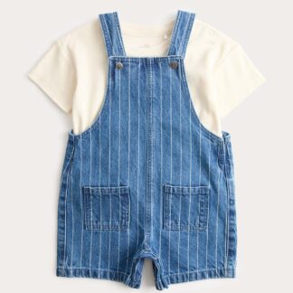 M&S Denim Striped Bibshort with T-Shirt (0-3 Yrs) Denim