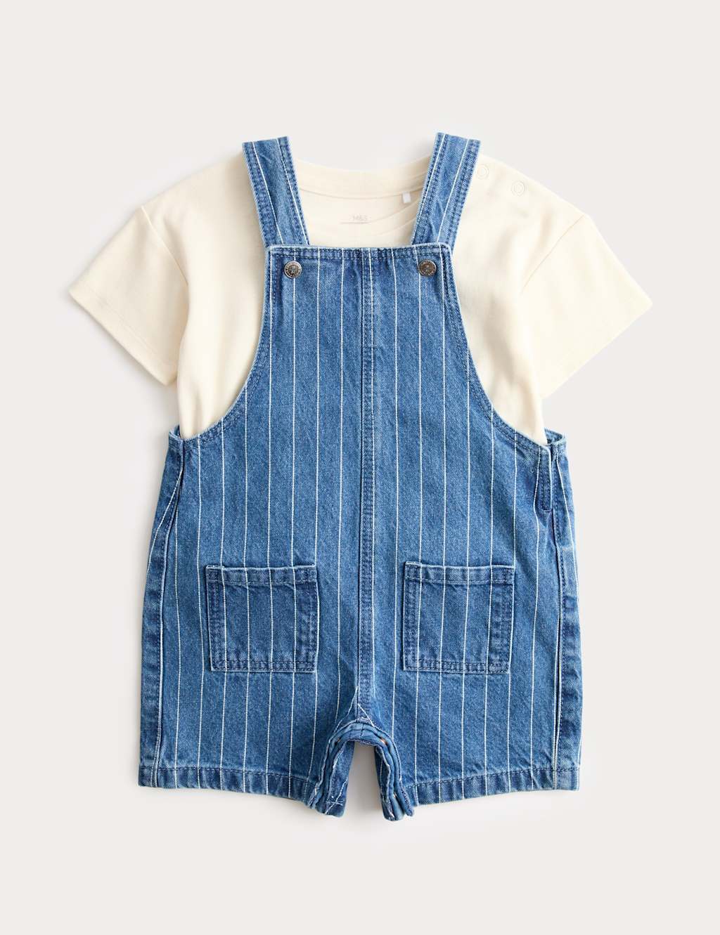 M&S Denim Striped Bibshort with T-Shirt (0-3 Yrs) Denim