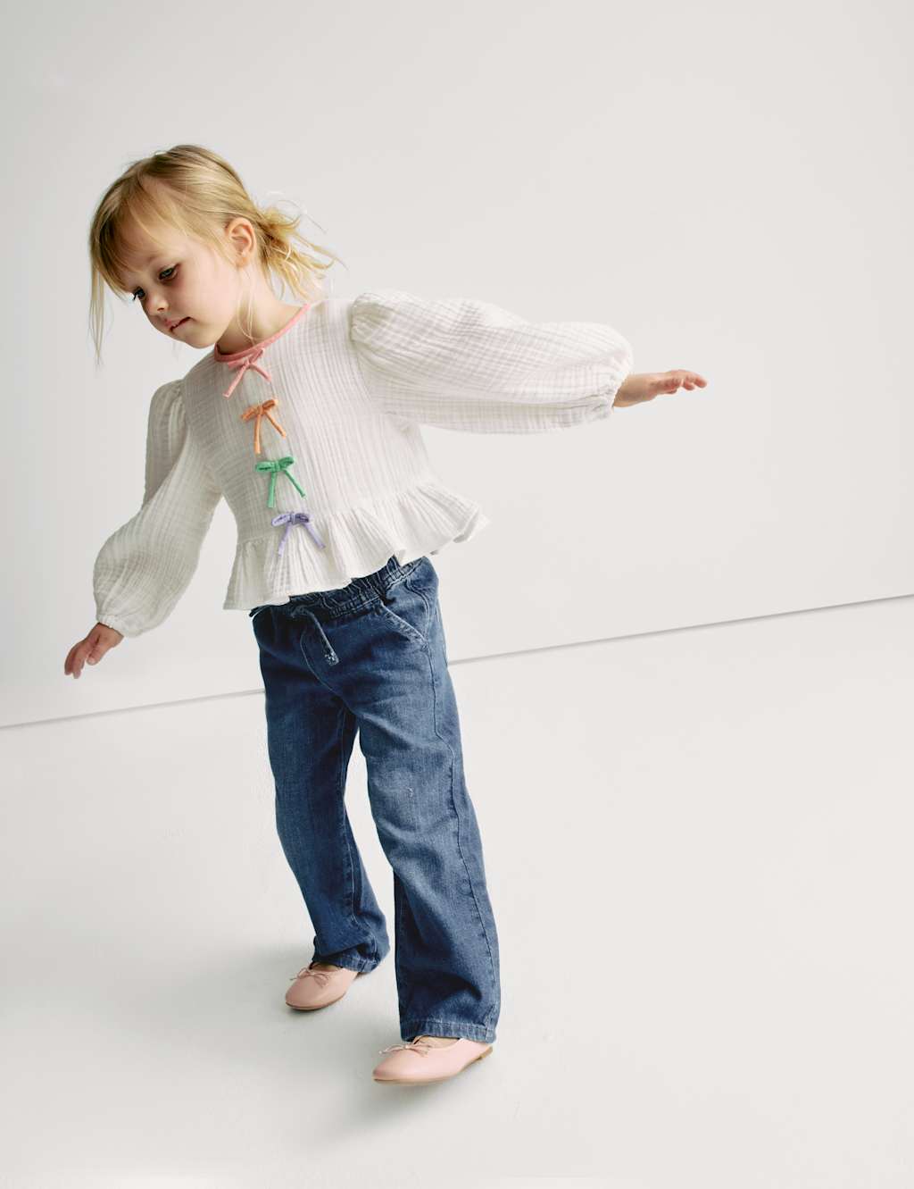 M&S Denim Wide Leg Elasticated Waist Jeans (2-8 Yrs) Dark Denim