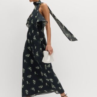 M&S Floral Scarf Detail Midaxi Cami Dress Black Mix