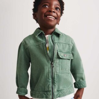 M&S Garment Dyed Zip Up Denim Shacket (2-8 Yrs) Green Mix
