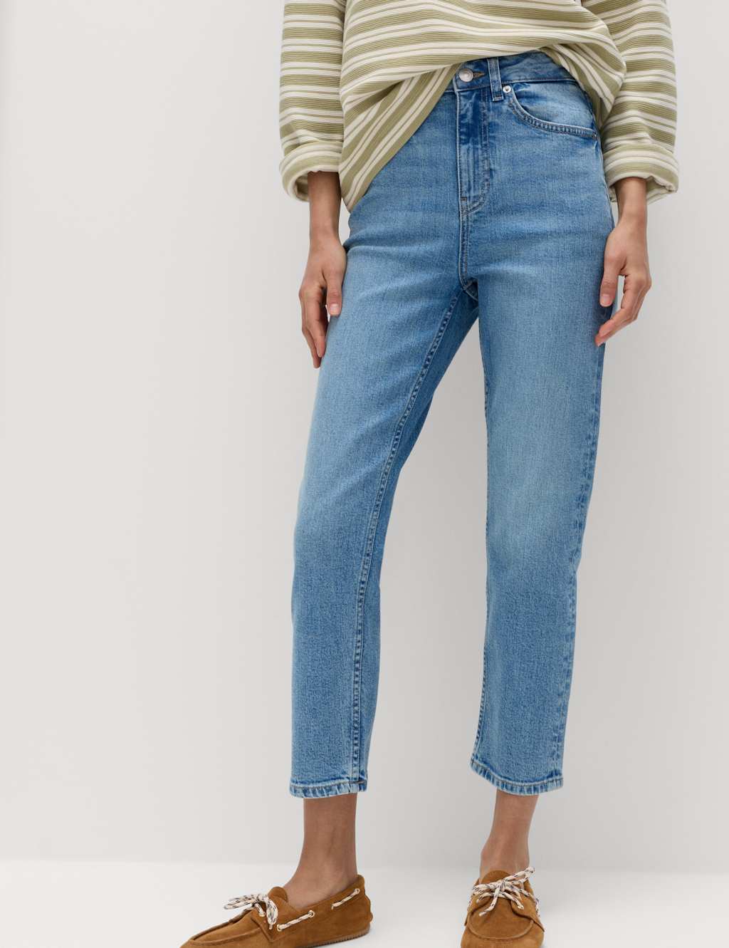 M&S High Waisted Cropped Slim Fit Jeans Light Indigo