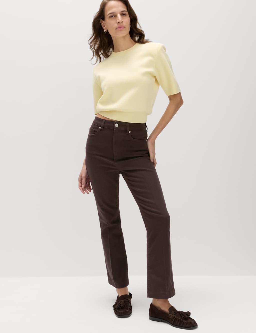 M&S High Waisted Kickflare Cropped Jeans Bitter Chocolate