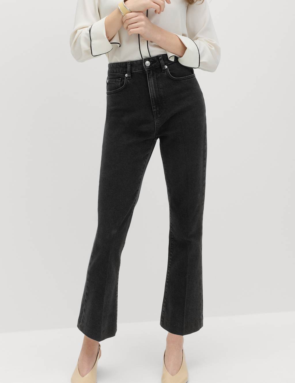 M&S High Waisted Kickflare Cropped Jeans Black