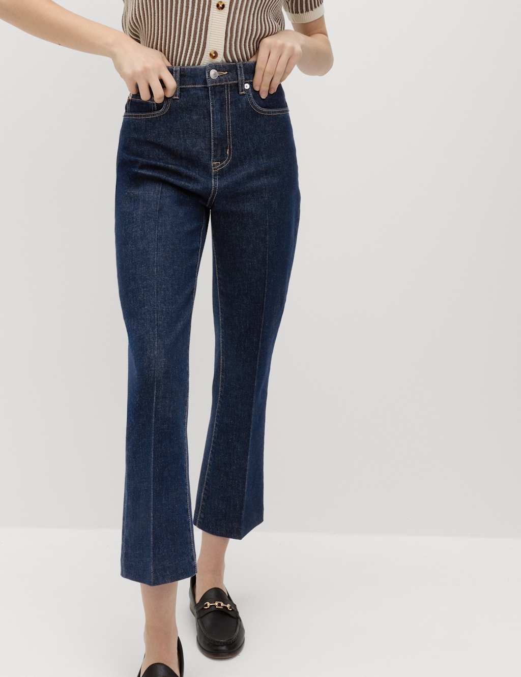 M&S High Waisted Kickflare Cropped Jeans Indigo Mix
