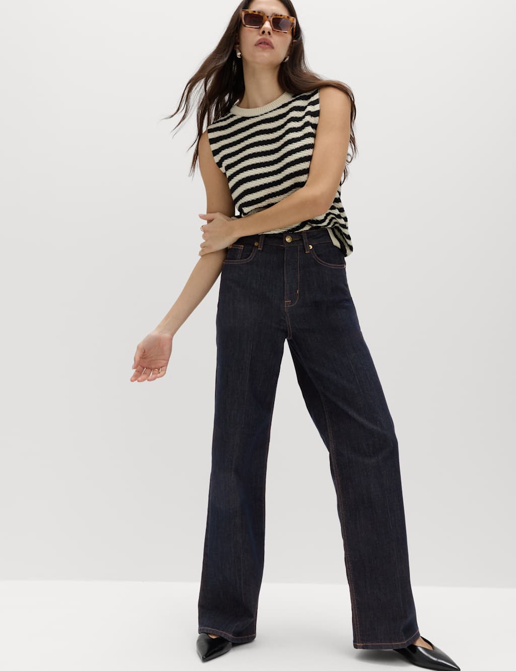 M&S High Waisted Smart Wide Leg Jeans Indigo Mix