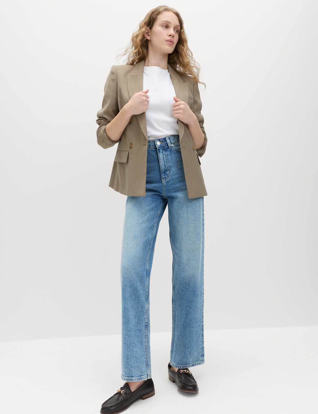 M&S High Waisted Straight Leg Jeans Light Indigo
