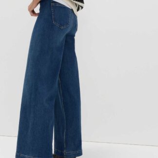 M&S High Waisted Wide Leg Ankle Grazer Jeans Medium Indigo