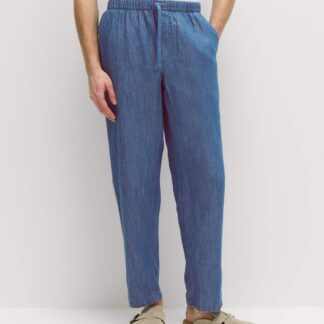 M&S Loose Fit Linen Blend Elasticated Waist Trousers Denim