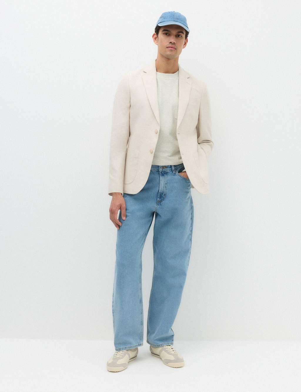 M&S Loose Fit Pure Cotton Rigid Jeans Light Blue Mix