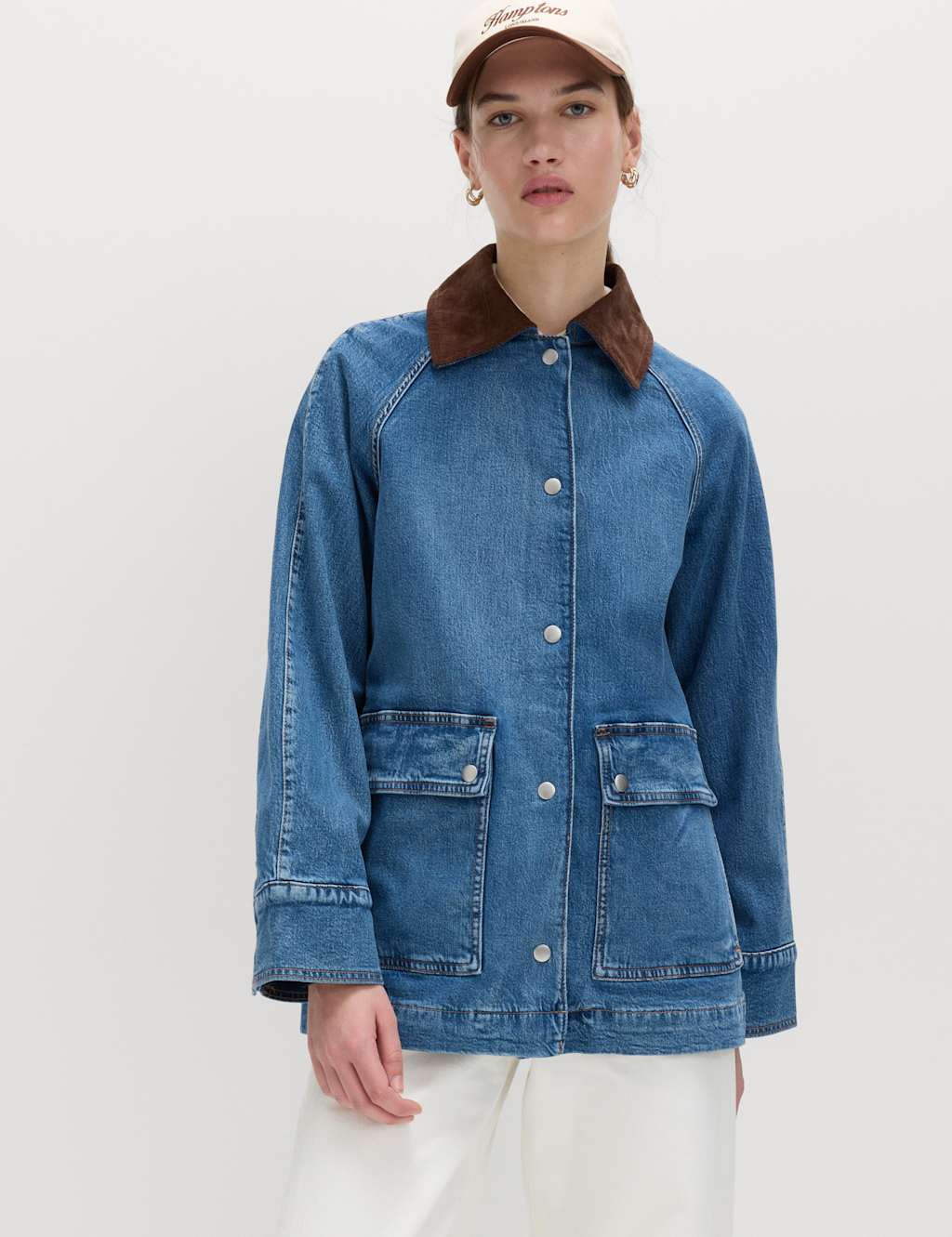 M&S Lyocell Blend Denim Collared Barn Jacket Medium Indigo