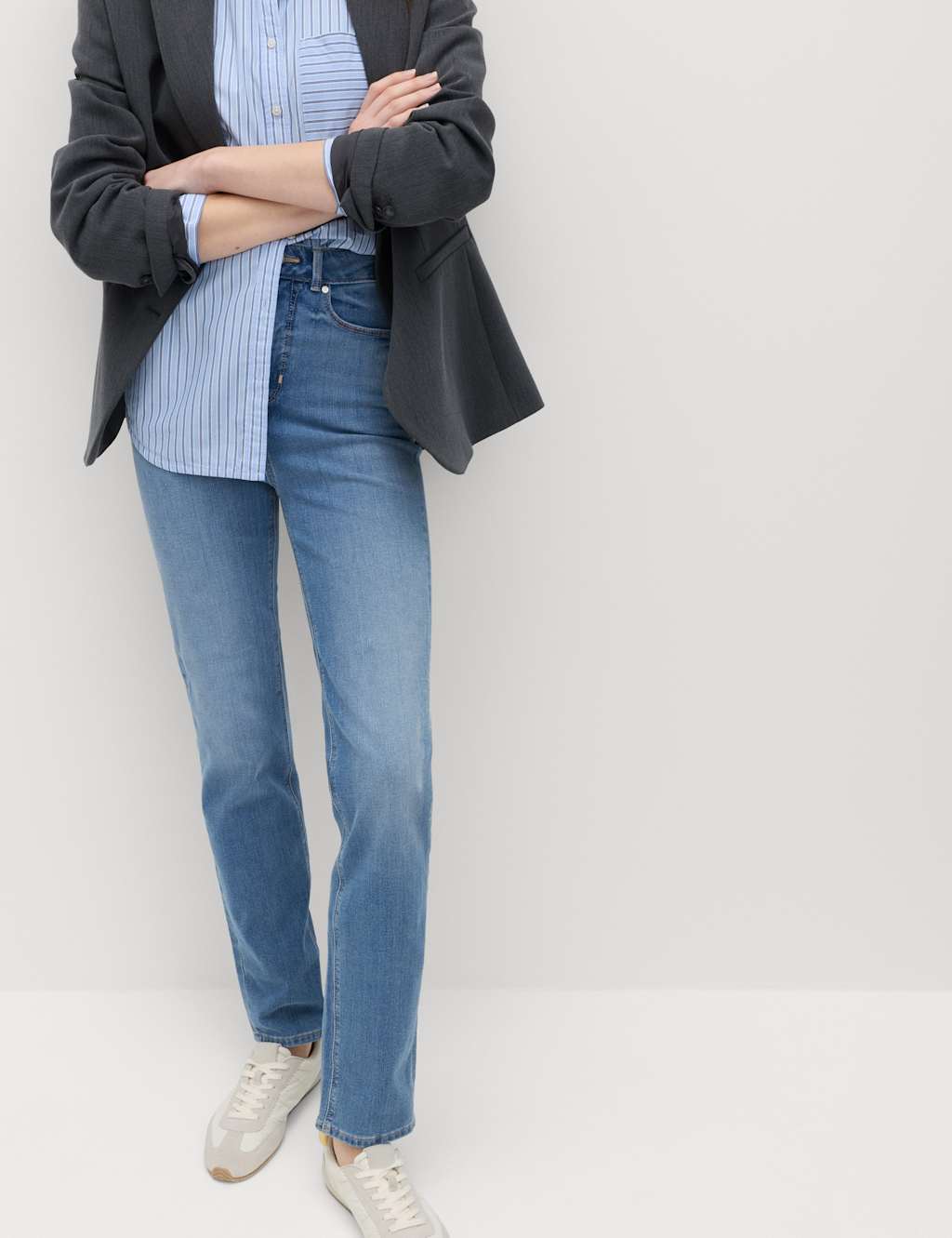 M&S Magic Shaping High Waisted Straight Leg Jeans Light Indigo