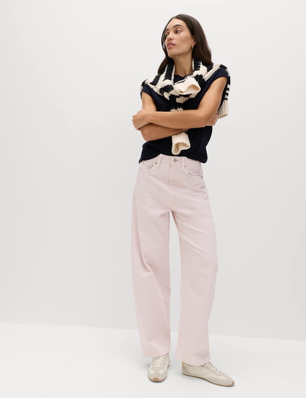 M&S Mid Rise Barrel Jeans Soft Pink