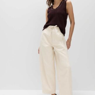 M&S Pull On High Waisted Barrel Leg Jeans Ecru
