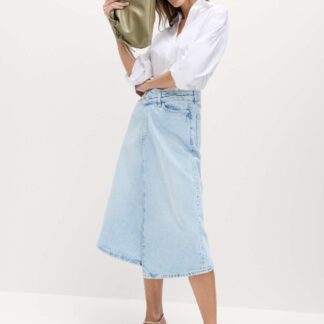 M&S Pure Cotton Denim Asymmetric Midi Wrap Skirt Light Indigo