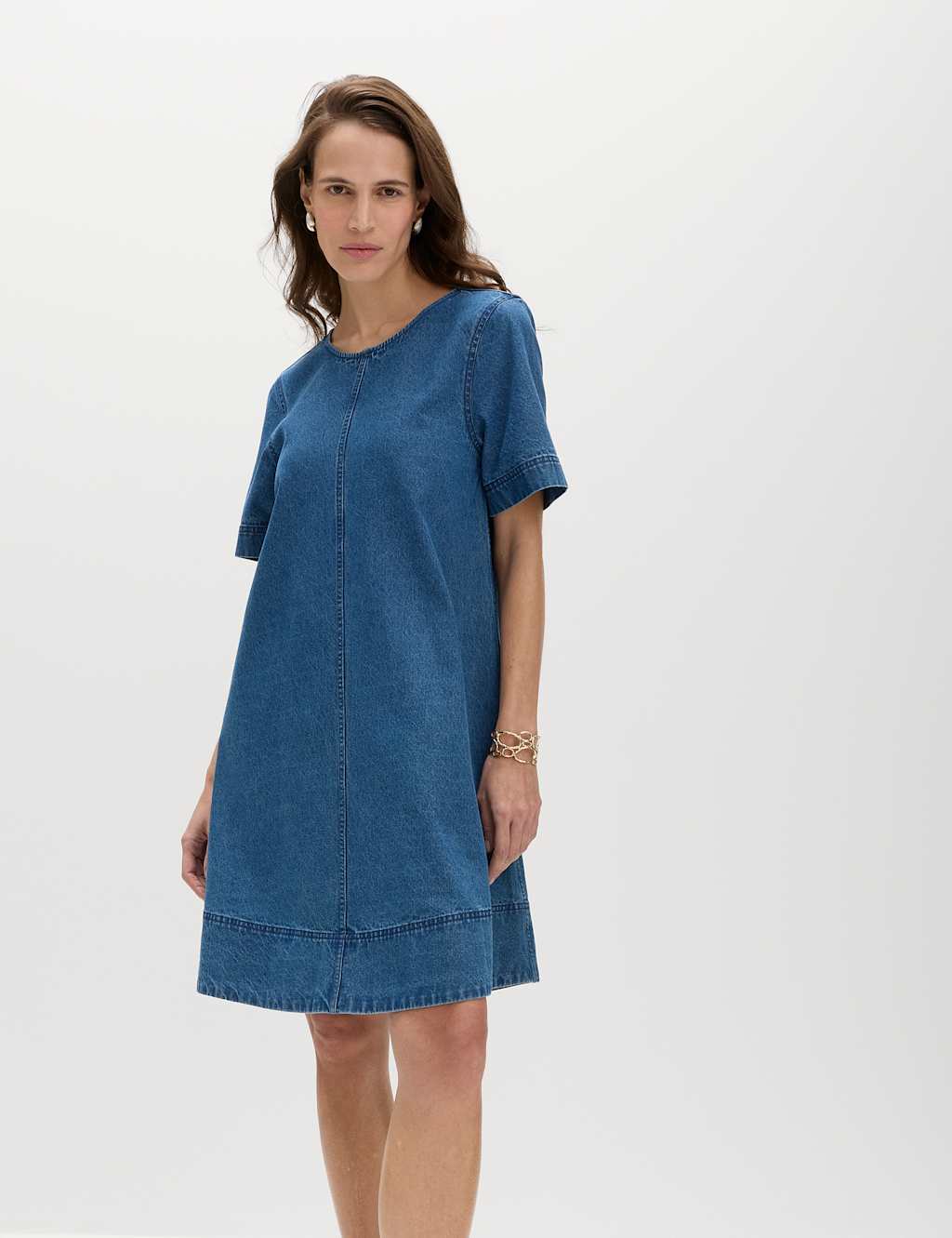 M&S Pure Cotton Denim Mini T-Shirt Dress Medium Indigo