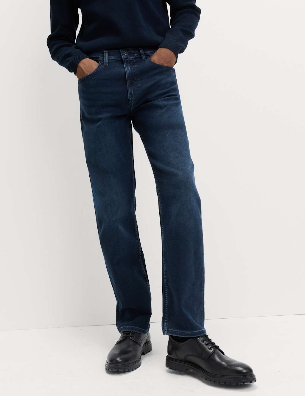 M&S Straight Fit Comfort Stretch Jeans Blue/Black