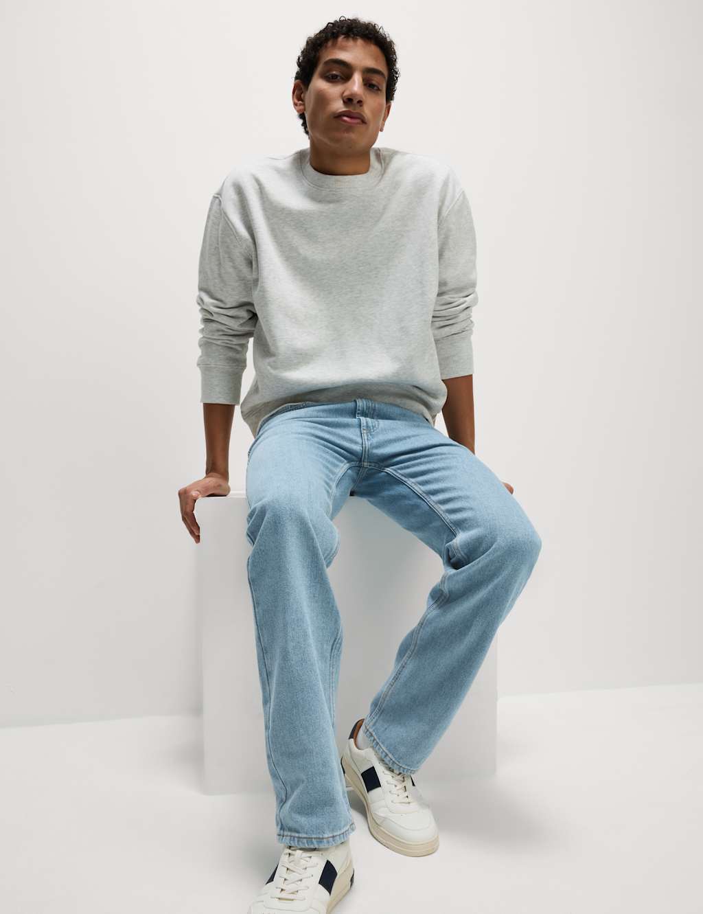 M&S Straight Fit Pure Cotton Jeans Light Blue Mix