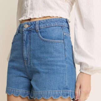 Nobody's Child Denim Scallop Hem Shorts Blue