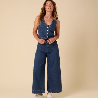 Nobody's Child Denim Scalloped Cropped Palazzo Jeans Blue Denim