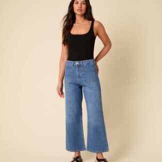 Nobody's Child Mid Rise Wide Leg Cropped Jeans Blue Denim