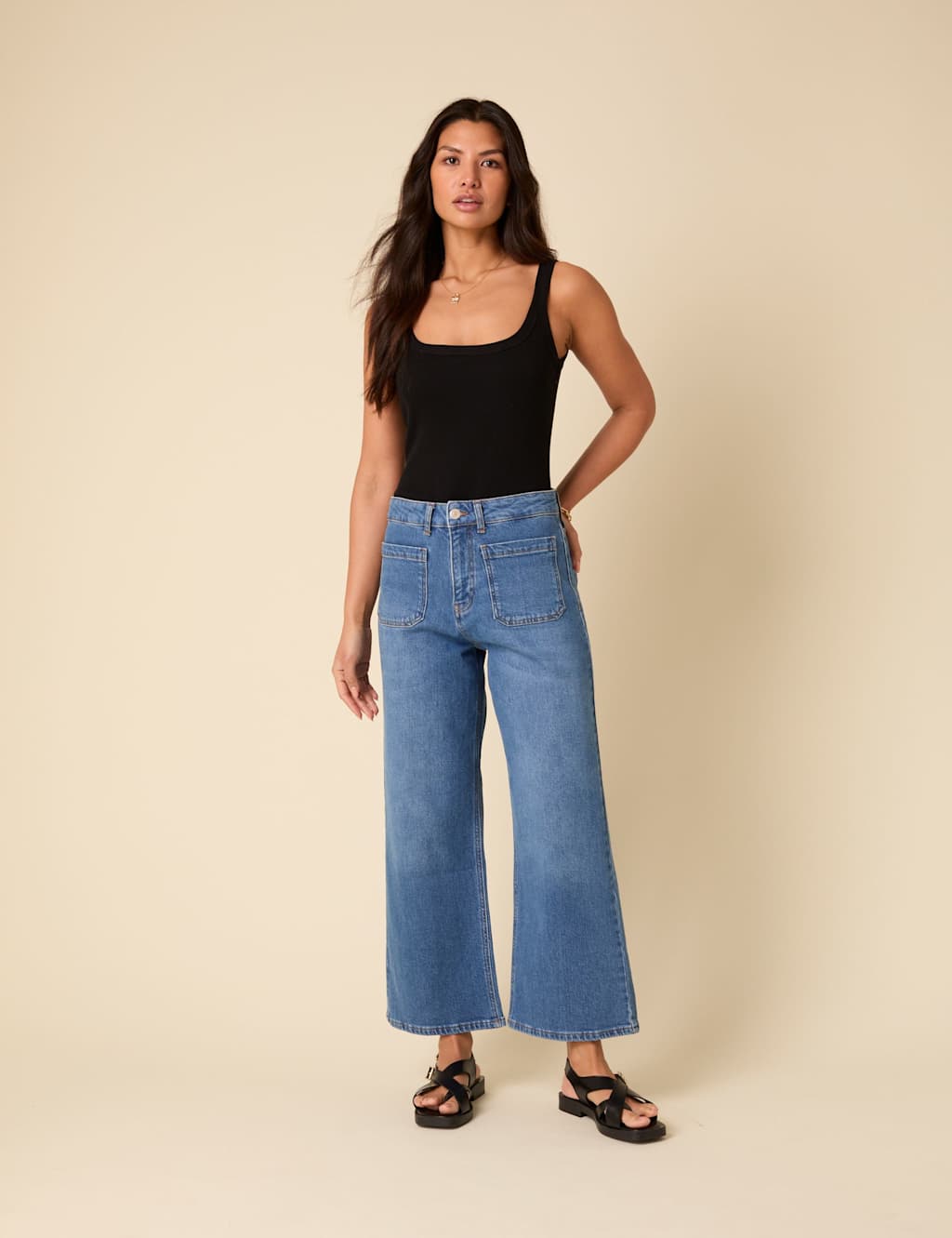 Nobody's Child Mid Rise Wide Leg Cropped Jeans Blue Denim