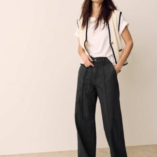 Per Una Denim Pintuck Wide Leg Jeans Black