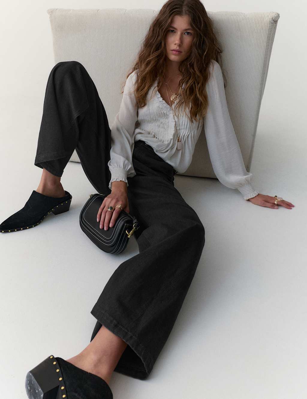 Per Una High Waisted Wide Leg Jeans with Lyocell Black Denim