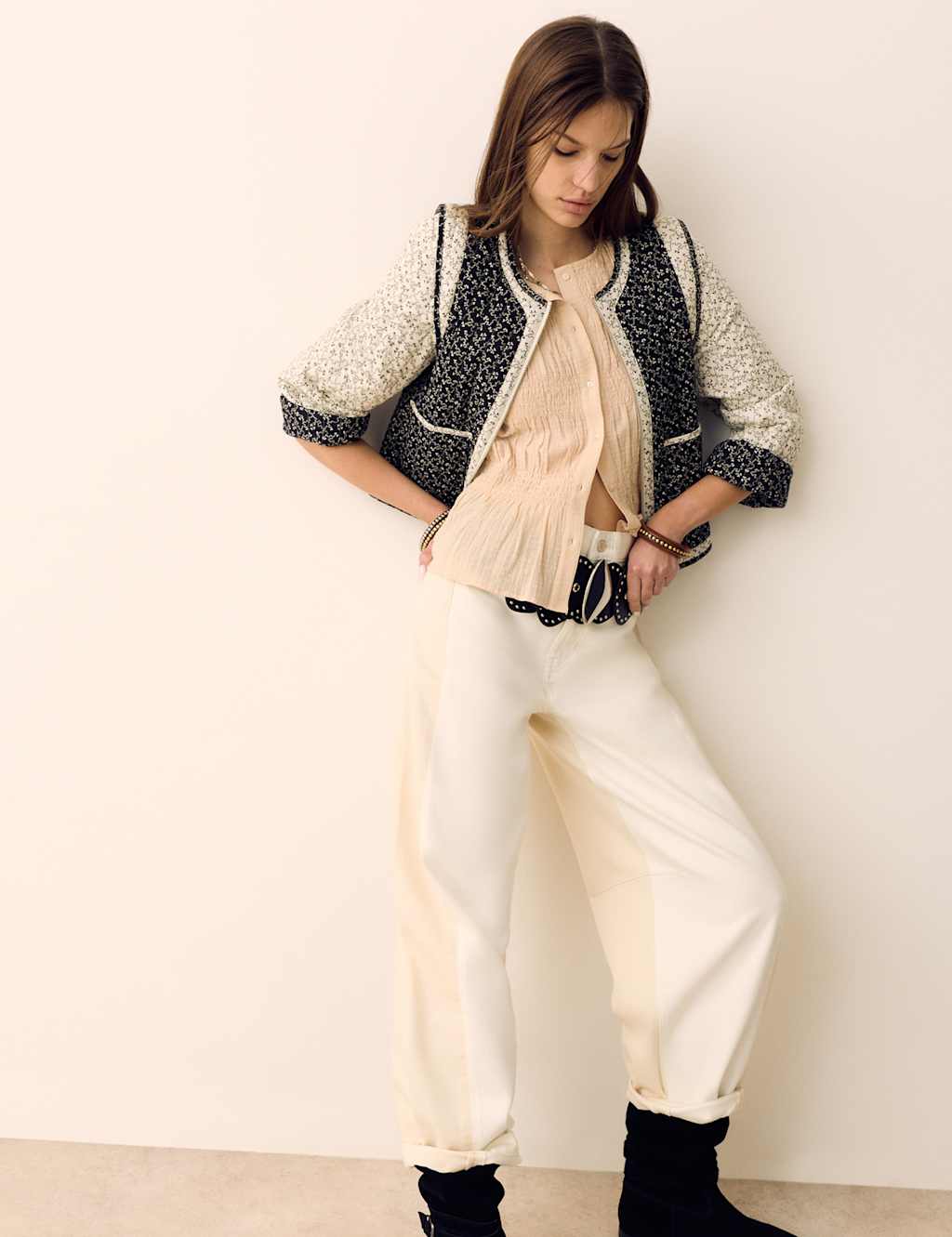 Per Una Lyocell Blend Two Tone Panel Barrel Jeans Ecru